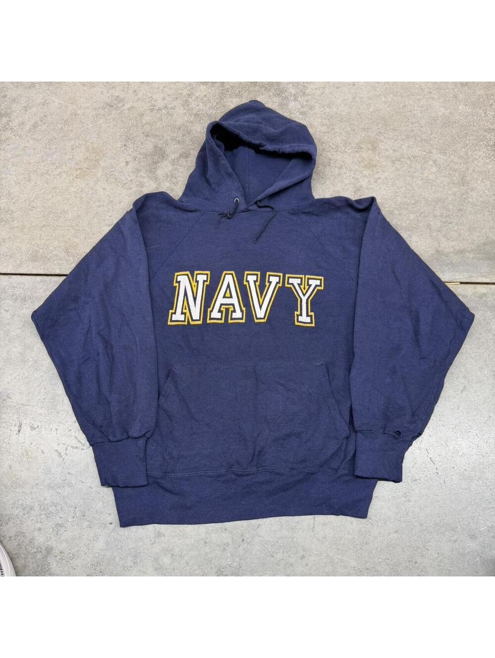 vintage united states navy made in usa spell out hoodie size large HAS HOLES